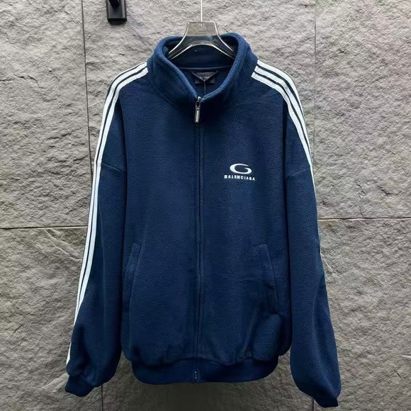Balenciaga Men's Blue Zip-Up Sweater with White Stripes - Picture 1 of 9